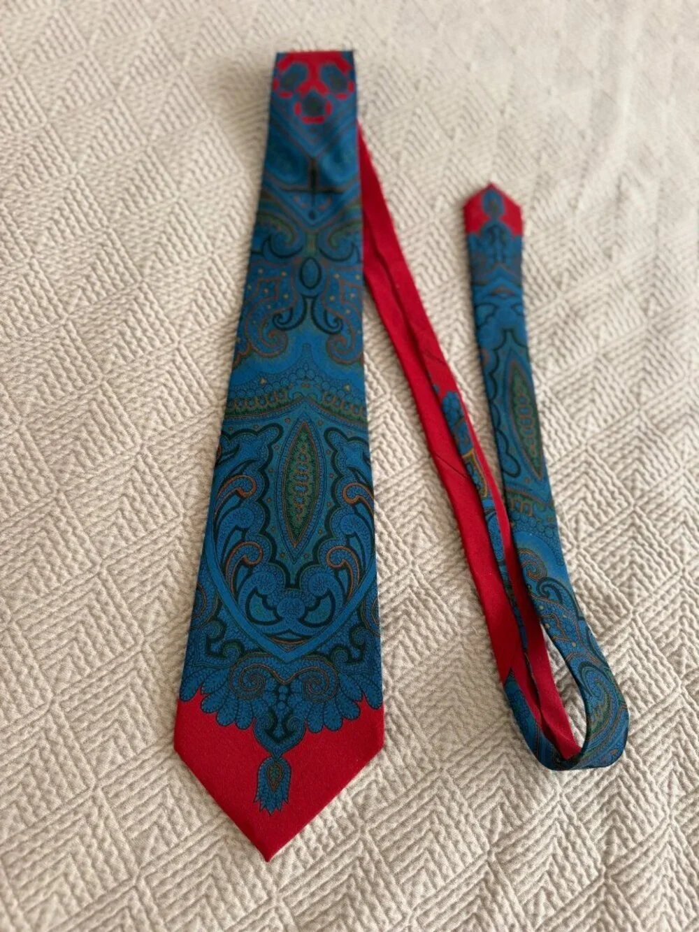 Polo Ralph Lauren Mens Tie Silk Two-tone Paisley Pattern OS Pointed-end Vintage